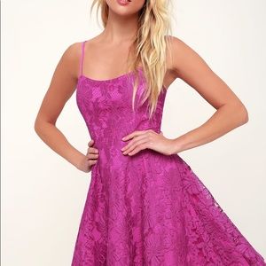 Lulus She's a Star Magenta Lace Skater Dress S